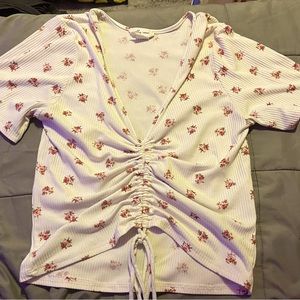 Low V neck, cinched crop top